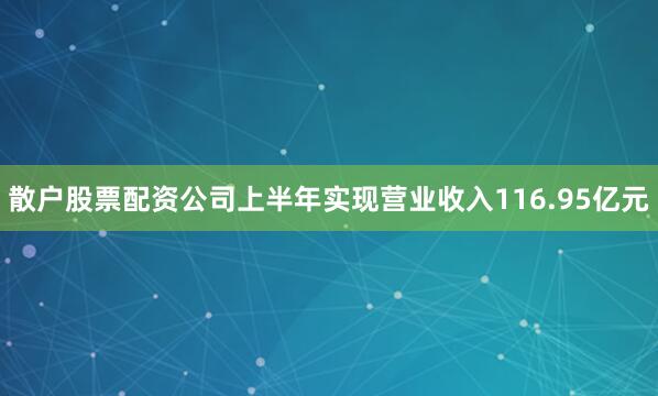 散户股票配资公司上半年实现营业收入116.95亿元